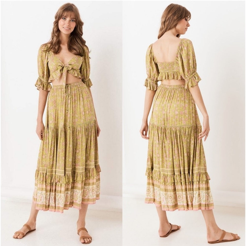 Spell & gypsy dahlia skirt set crop and top green floral - Picture 5 of 7